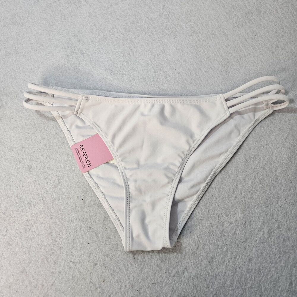 RETERON Sz M White Bikini Bottom NWT Strappy Cut Out